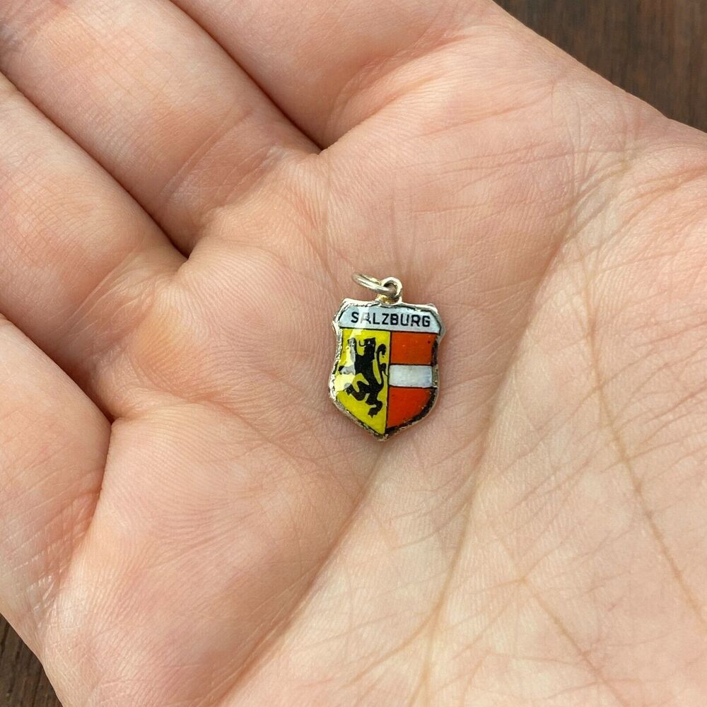 Vintage 925 Sterling Silver "Salzburg" Travel Shield Pendant Bracelet Charm